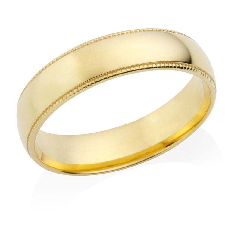 18ct Yellow Gold Polished Beaded Edge Court Wedding Ring