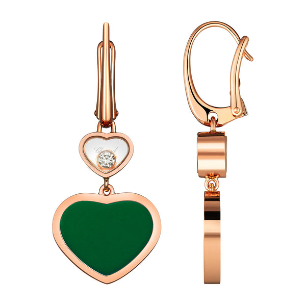 Chopard Happy Hearts 18ct Rose Gold Green Agate and Diamond Drop Earrings