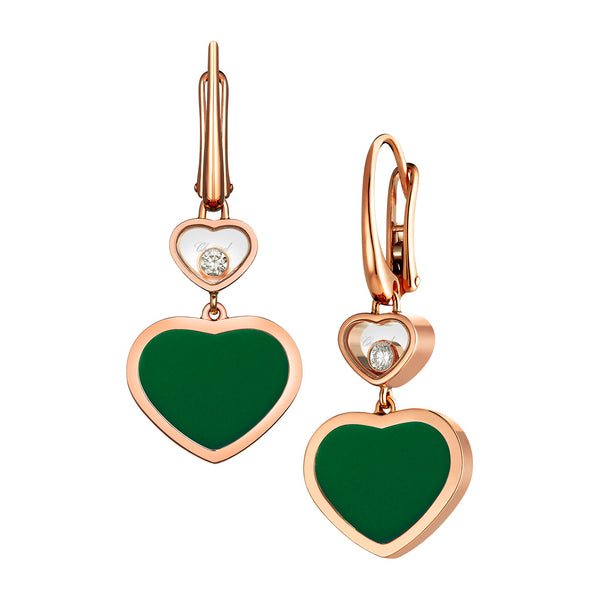 Chopard Happy Hearts 18ct Rose Gold Green Agate and Diamond Drop Earrings