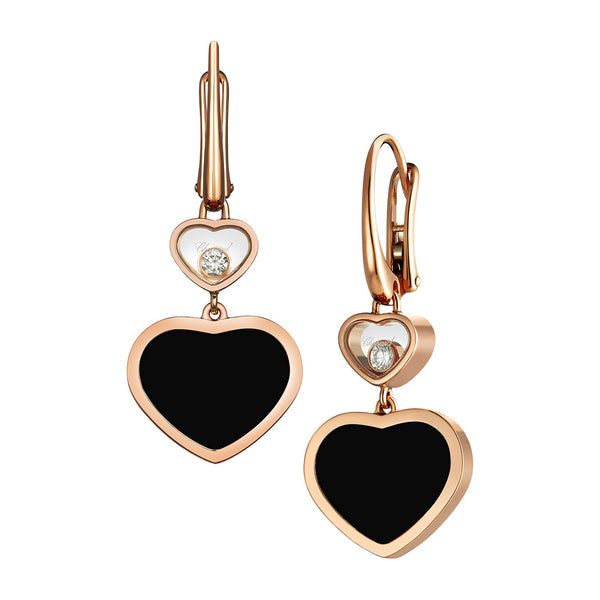 Chopard Happy Hearts 18ct Rose Gold Onyx and Diamond Drop Earrings