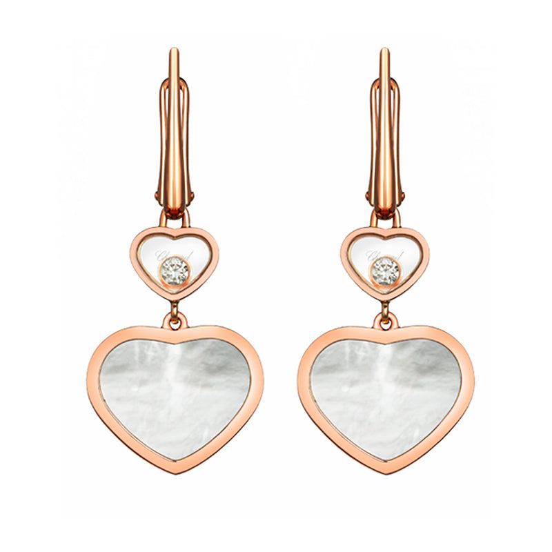 Chopard Happy Hearts 18ct Rose Gold White Mother of Pearl and Diamond Drop Earrings