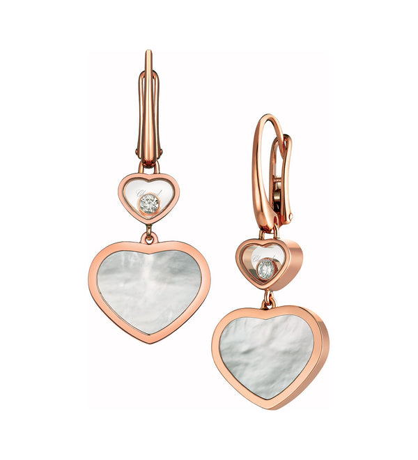 Chopard Happy Hearts 18ct Rose Gold White Mother of Pearl and Diamond Drop Earrings