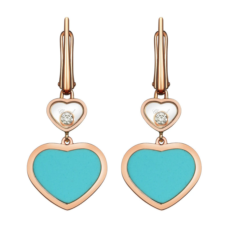 Chopard Happy Hearts 18ct Rose Gold Turquoise and Diamond Drop Earrings