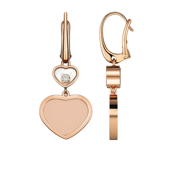 Chopard Happy Hearts 18ct Rose Gold Rose Stone and Diamond Drop Earrings