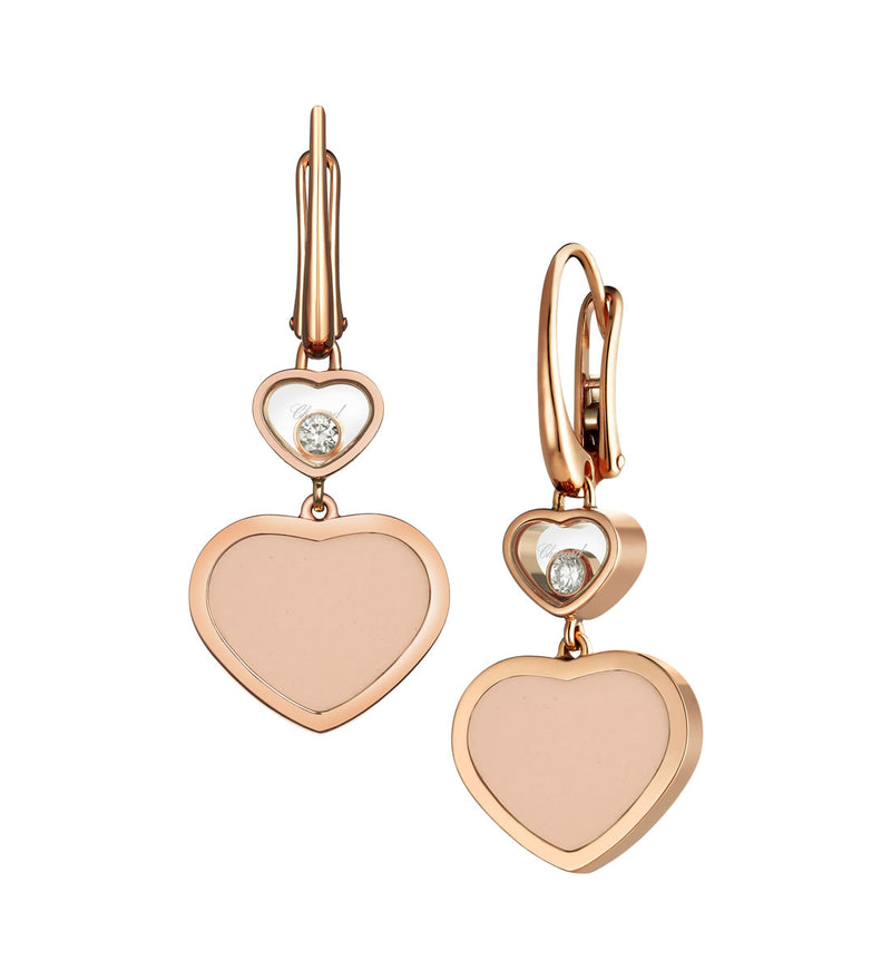 Chopard Happy Hearts 18ct Rose Gold Rose Stone and Diamond Drop Earrings