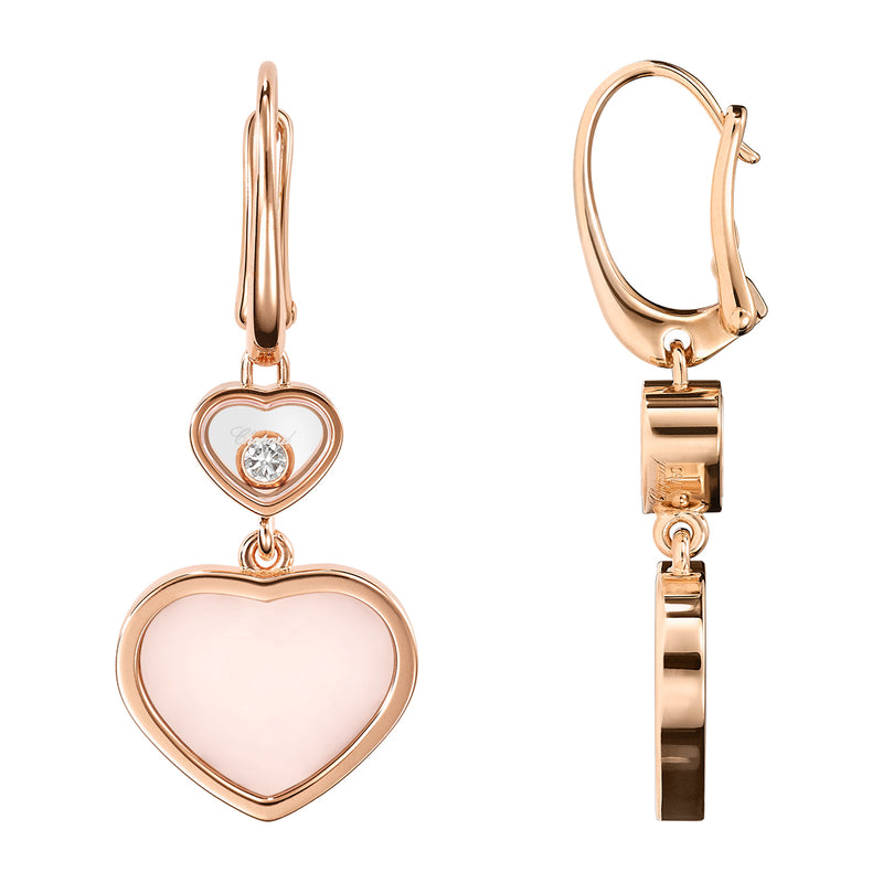 Chopard Happy Hearts 18ct Rose Gold Pink Opal and Diamond Drop Earrings