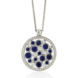 18ct White Gold Rub Set Round Cut Sapphire and Diamond Cluster Pendant and Chain
