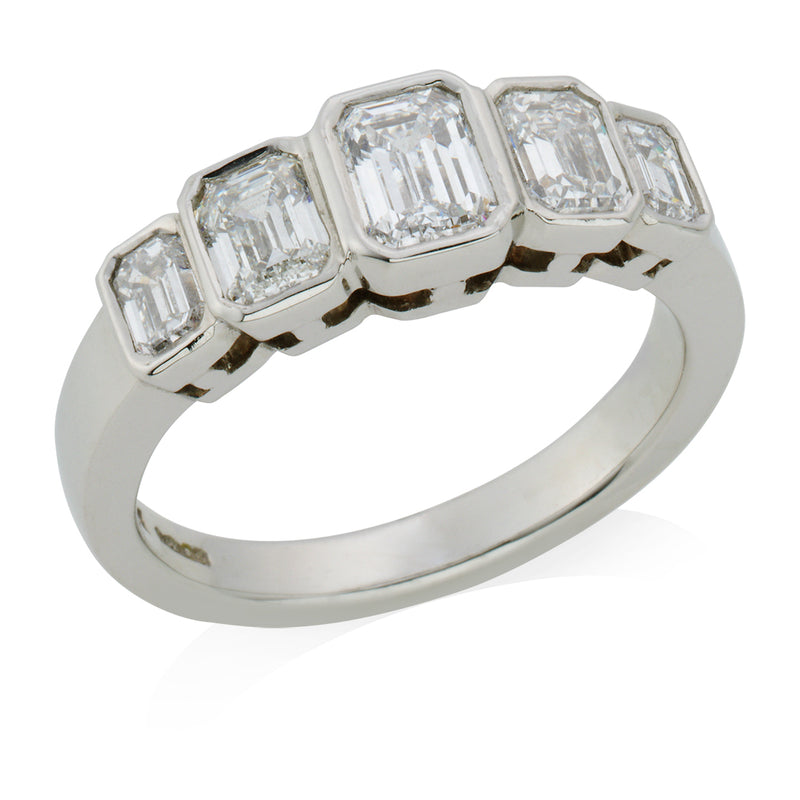 Platinum Rub Set Emerald Cut Diamond Half Eternity Ring