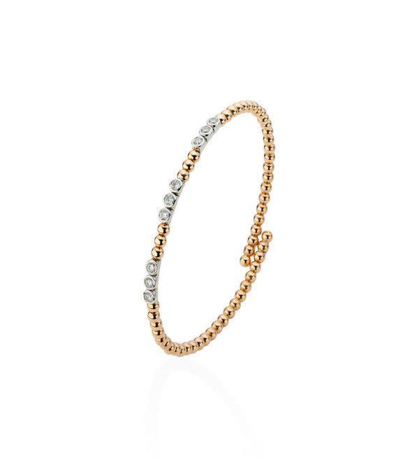 18ct Rose and White Gold Rub Set Round Brilliant Cut Diamond Bangle