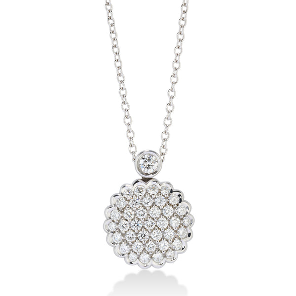 18ct White Gold Grain Set Round Brilliant Cut Diamond Cluster Pendant
