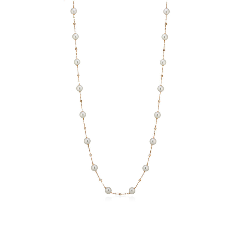 18ct Rose Gold Akoya Cultured Pearl and Diamond Chain Sautoir
