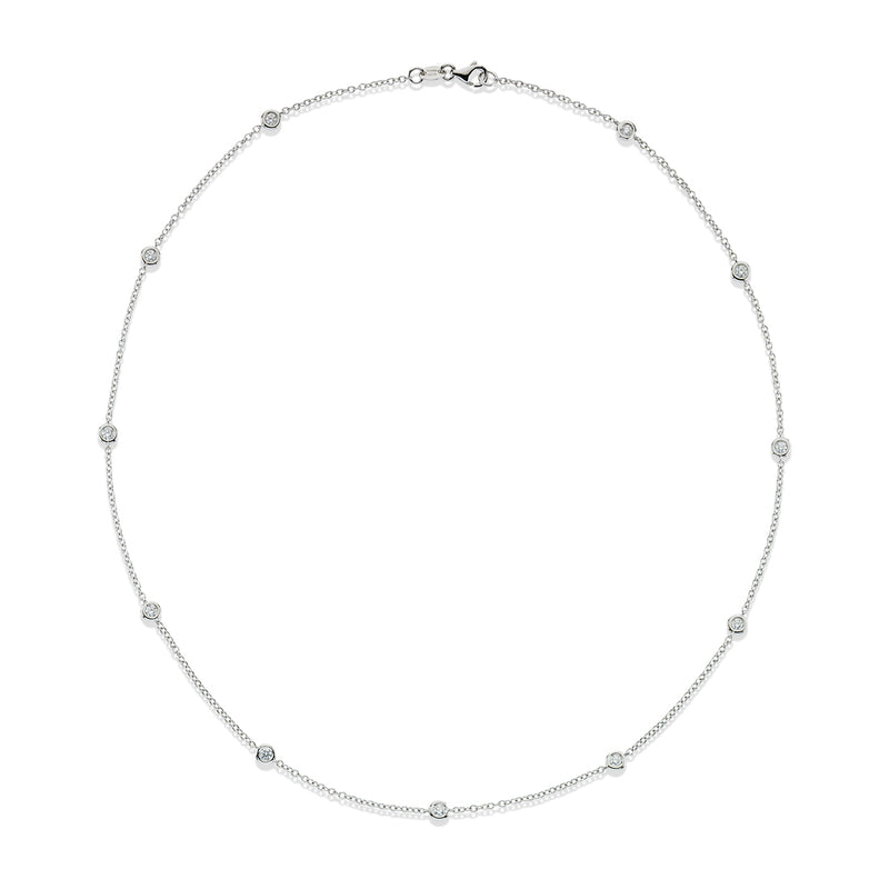 18ct White Gold Rub Set Round Brilliant Cut Diamond Necklace