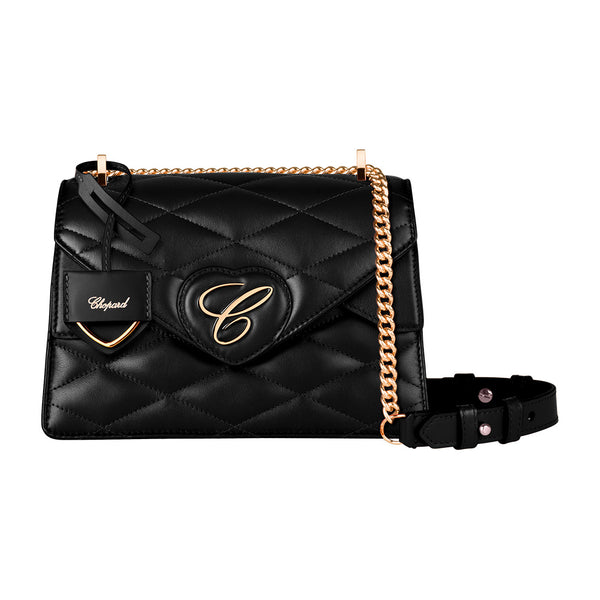 Chopard Happy Hearts Black Quilted Calfskin Leather Shoulder Bag