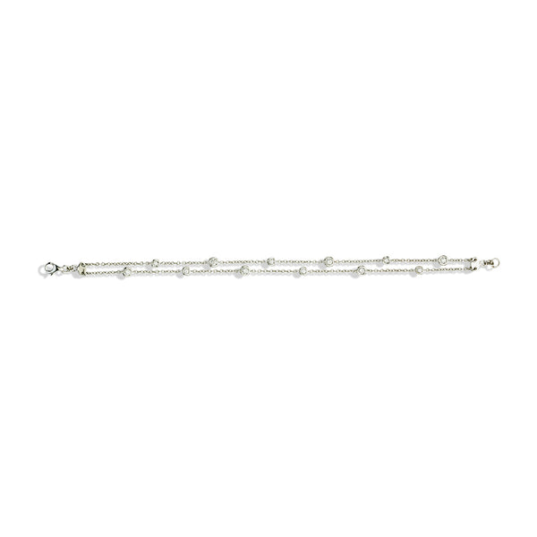 18ct White Gold Rub Set Round Brilliant Cut Diamond Two Strand Bracelet