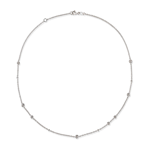 18ct White Gold Rub Set Round Brilliant Cut Diamond Chain Necklace