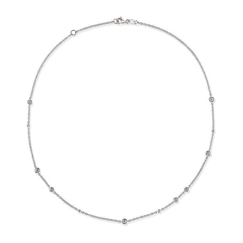 18ct White Gold Rub Set Round Brilliant Cut Diamond Chain Necklace
