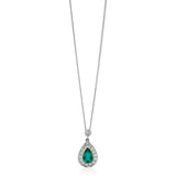 18ct Yellow and White Gold Pear Cut Emerald and Diamond Halo Cluster Pendant and Chain