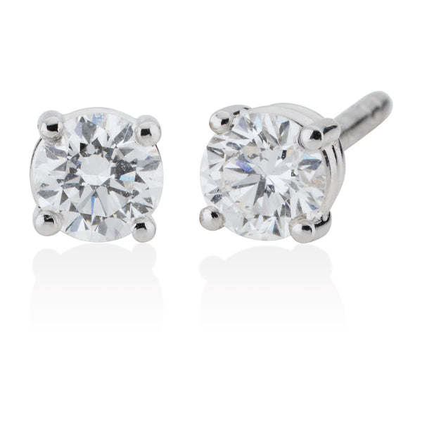 18ct White Gold Four Claw Set Round Brilliant Cut Diamond Stud Earrings