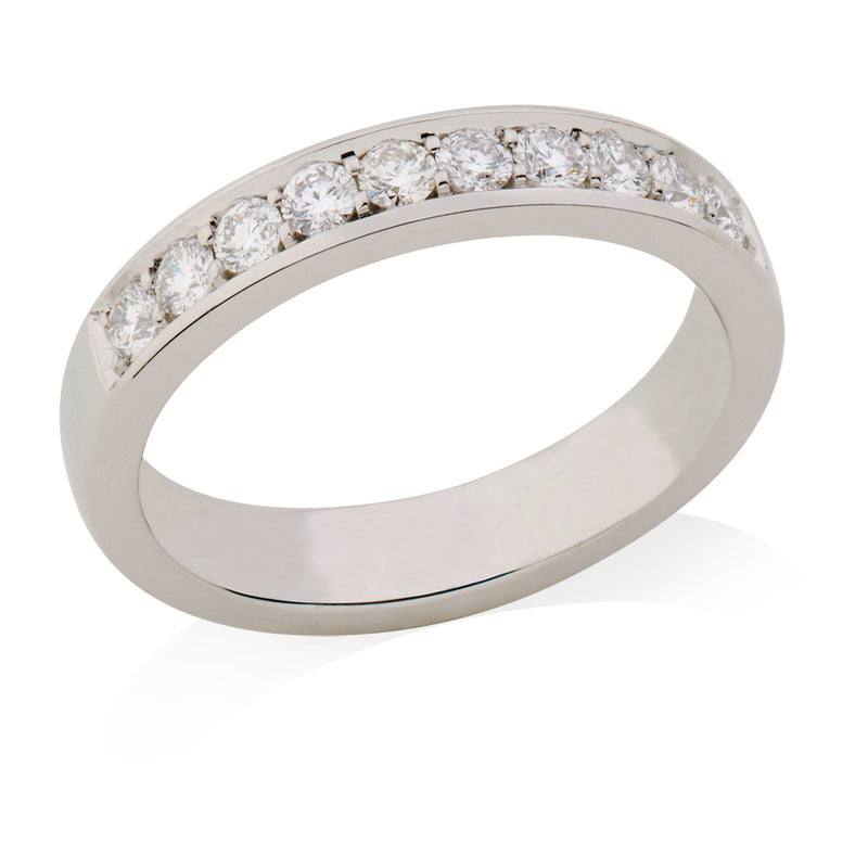 Platinum Polished Round Brilliant Cut Diamond Grain Set Court Wedding Ring