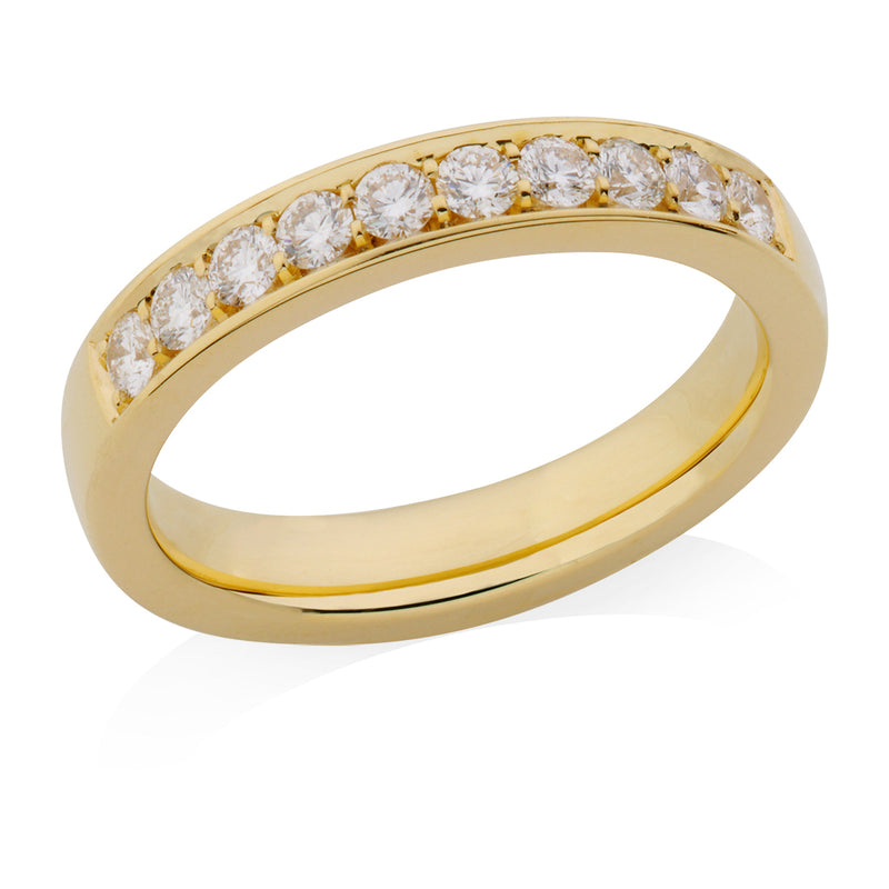 18ct Yellow Gold Polished Round Brilliant Cut Diamond Grain Set Court Wedding Ring