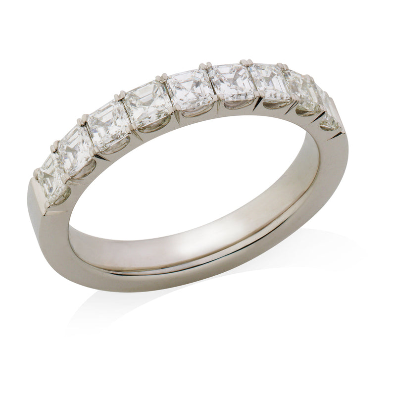 Platinum Polished Four Claw Set Asscher Cut Diamond Flat Court Wedding Ring
