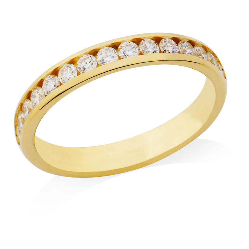 18ct Yellow Gold Polished Channel Set Round Brilliant Cut Diamond Court Wedding Ring