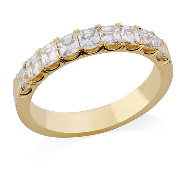18ct Yellow Gold Polished Four Claw Set Asscher Cut Diamond Flat Court Wedding Ring