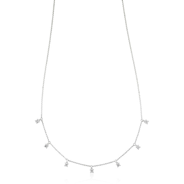 18ct White Gold Four Claw Set Round Brilliant Cut Diamond Chain Necklace