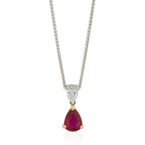 18ct Yellow and White Gold Pear Cut Ruby and Diamond Drop Pendant and Chain
