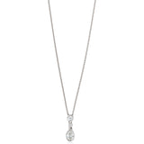 18ct White Gold Rub Set Pear Shaped Diamond and Round Brilliant Cut and Diamond Drop Pendant and Chain
