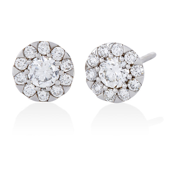 18ct White Gold Grain Set Round Brilliant Cut Diamond Cluster Stud Earrings