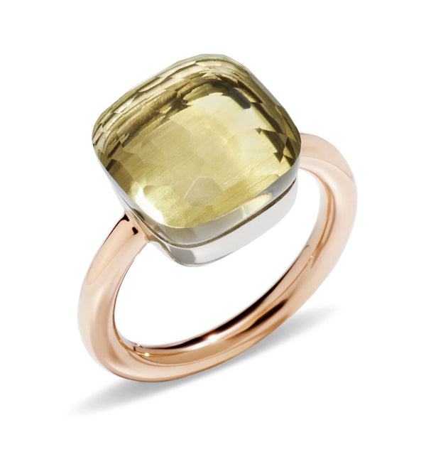 Pomellato Nudo Maxi 18ct Rose and White Gold Lemon Quartz Ring
