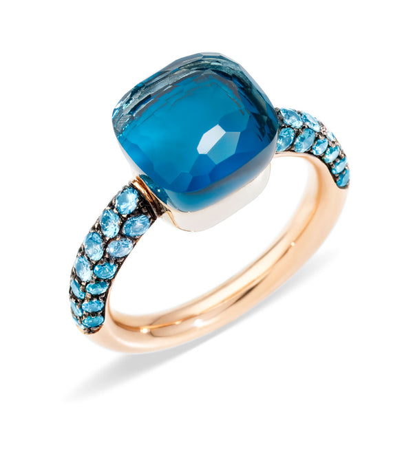 Pomellato Nudo Classic 18ct Rose and White Gold London Blue Topaz and Turquoise Ring