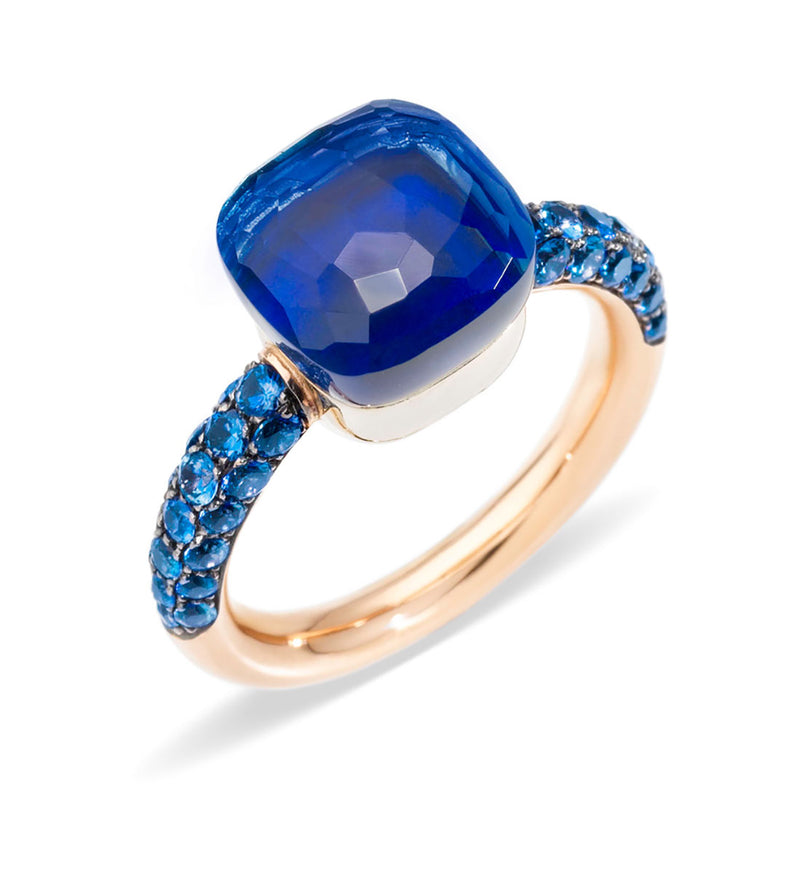 Pomellato Nudo Classic 18ct Rose and White Gold London Blue Topaz and Lapis Ring
