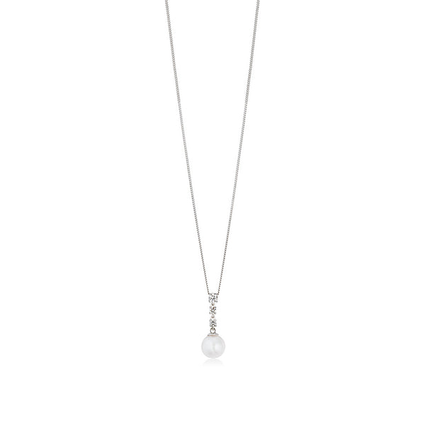 18ct White Gold Akoya Cultured Pearl and Diamond Pendant and Chain