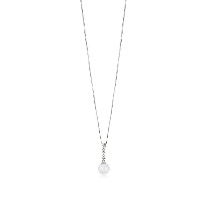 18ct White Gold Akoya Cultured Pearl and Diamond Pendant and Chain