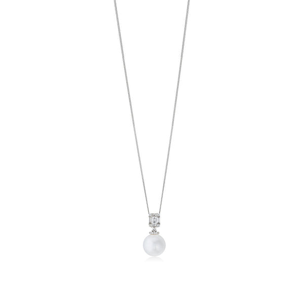 18ct White Gold South Sea Cultured Pearl and Diamond Pendant and Chain