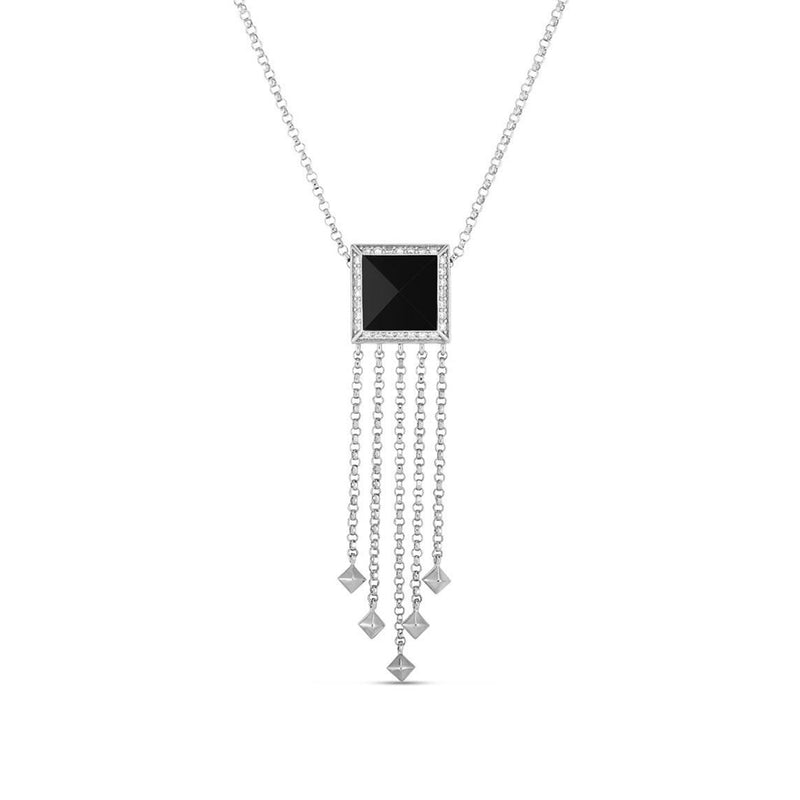 Roberto Coin Rock and Diamonds 18ct White Gold Black Jade and Diamond Pendant and Chain