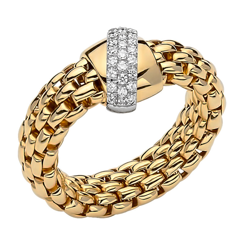 Fope Vendôme 18ct Yellow Gold Ring with Plain Yellow and White Gold Diamond Set Rondel