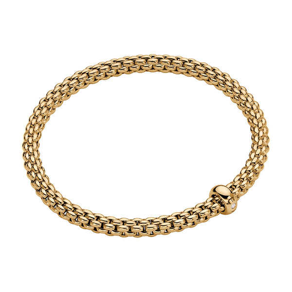 Fope Solo Flex'It 18ct Yellow Gold Bracelet with Yellow Gold Diamond Set Rondel