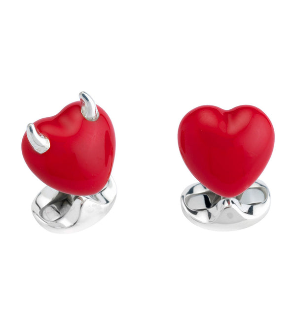 Sterling Silver Red Enamel Heart Cufflinks