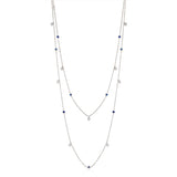18ct White Gold Rub Set Round Cut Sapphire and Diamond Double Trace Link Necklace