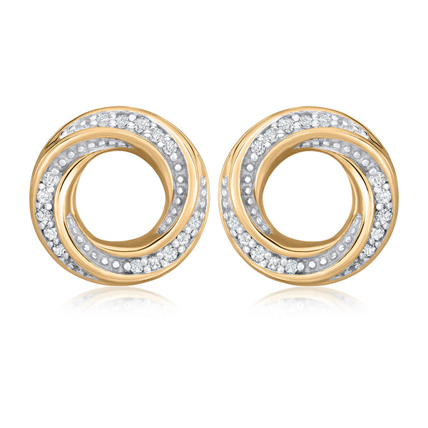 18ct Yellow Gold Pave Set Round Brilliant Cut Diamond Circular Stud Earrings
