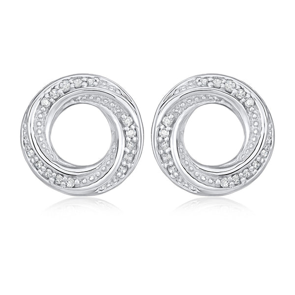 18ct White Gold Pave Set Round Brilliant Cut Diamond Circular Stud Earrings