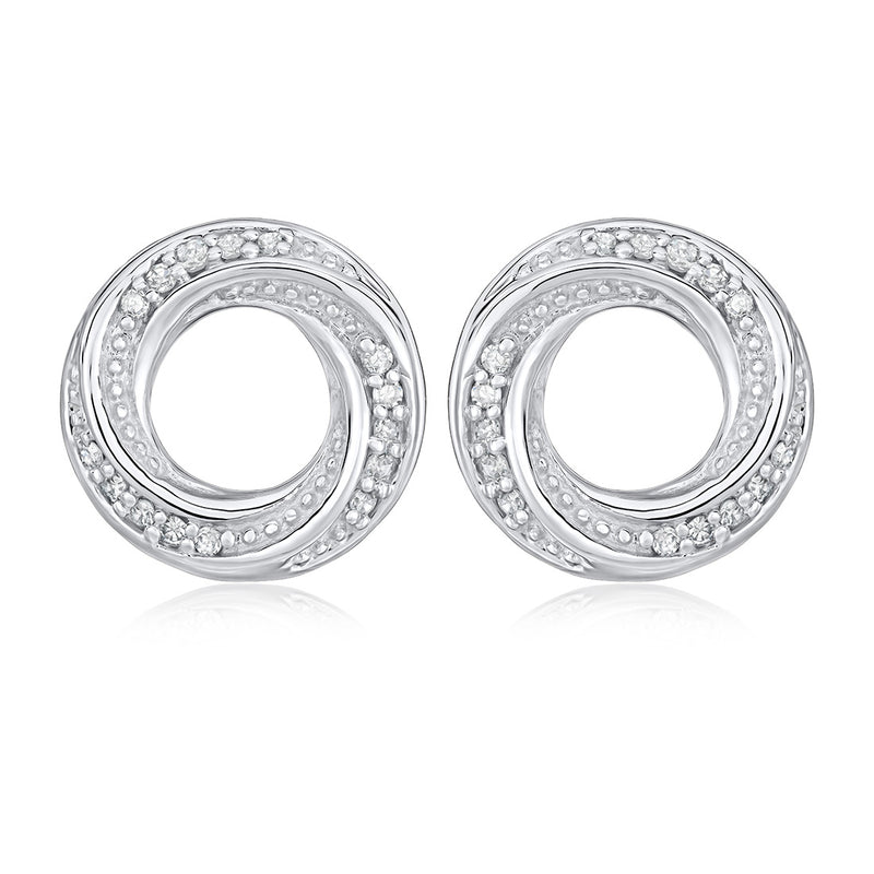 18ct White Gold Pave Set Round Brilliant Cut Diamond Circular Stud Earrings