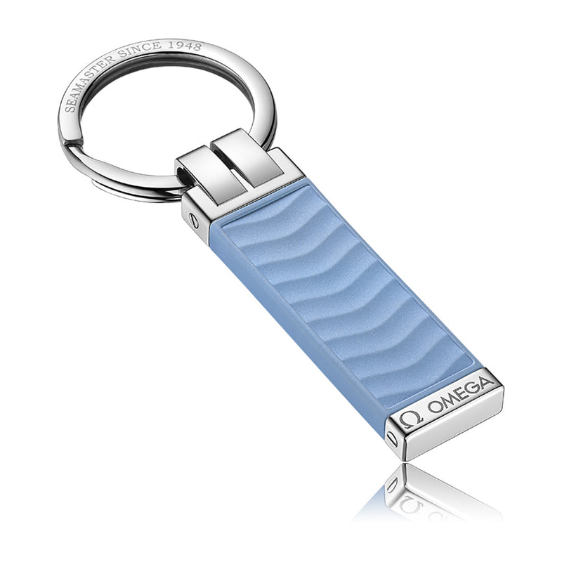 Omega Aqua Stainless Steel Blue Rubber Key Ring