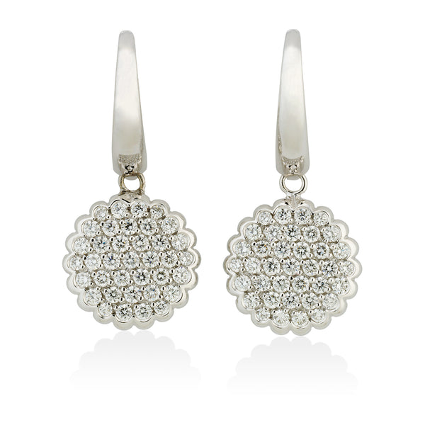 18ct White Gold Grain Set Round Brilliant Cut Diamond Cluster Drop Earrings