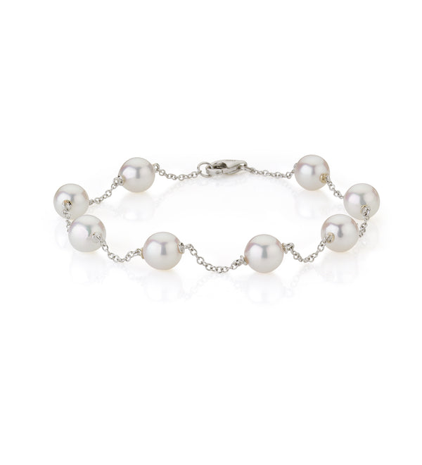 18ct White Gold Akoya Pearl Chain Bracelet