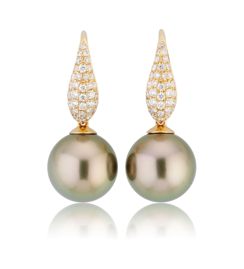 18ct Rose Gold Tahitian Pearl and Diamond Drop Earrings