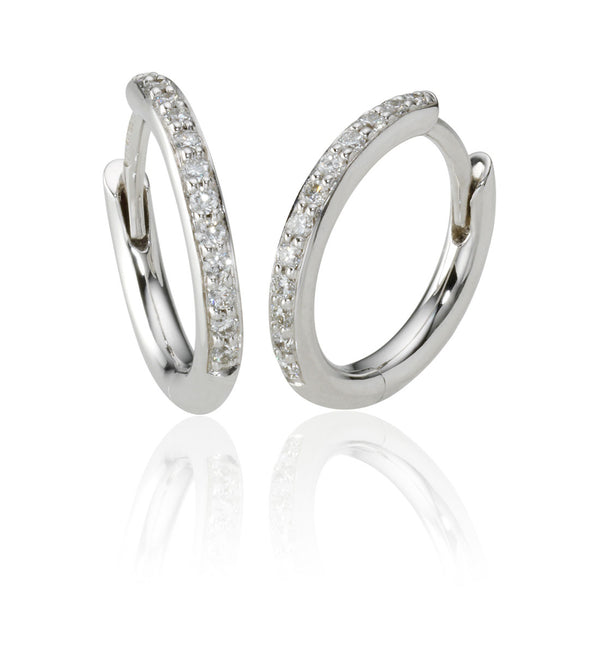 18ct White Gold Grain Set Round Brilliant Cut Diamond Hoop Earrings